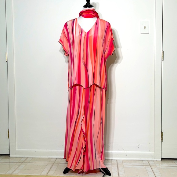 Yolanda Lorente Stunning Hand-painted Silk 3 pc Maxi Set New XL